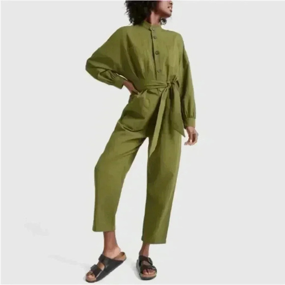 Apiece Apart Green Kiva Levante Jumpsuit Pant Flight Suit Belted Women’s 4 Vogue - Picture 5 of 14